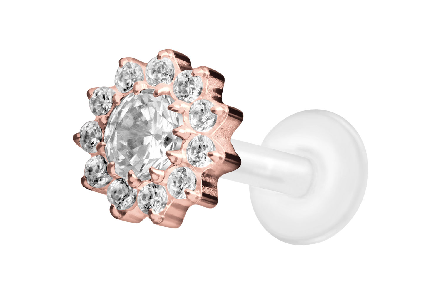 PTFE Labret Piercing mit Innengewinde + Titan-Aufsatz KRISTALLBLUME